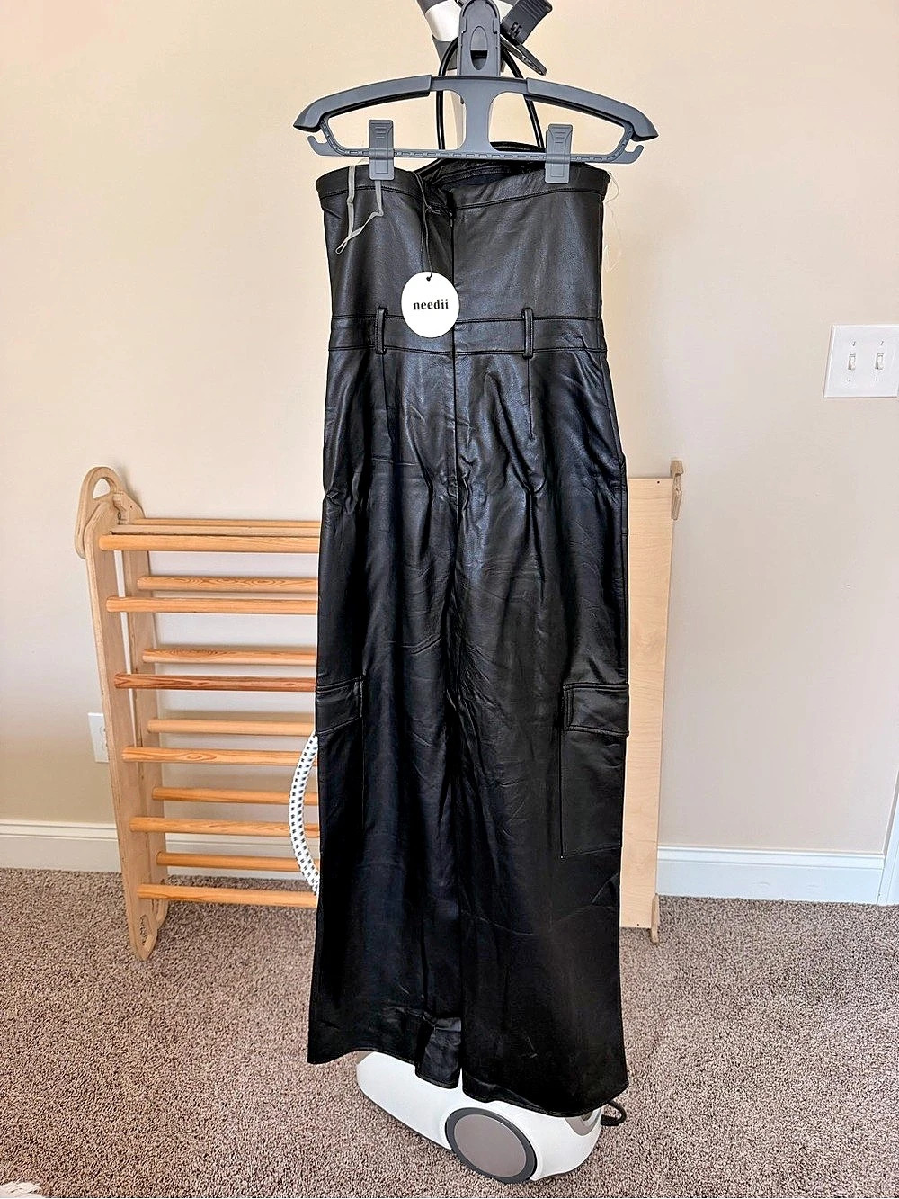 Needii City Nights Black Faux Leather Jumpsuit
